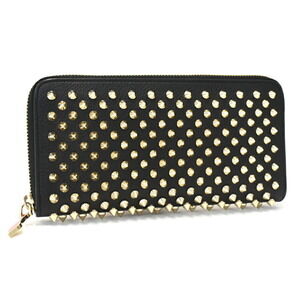 Christian Louboutin Panettone Zip Around Long Wallet Black Leather Studs